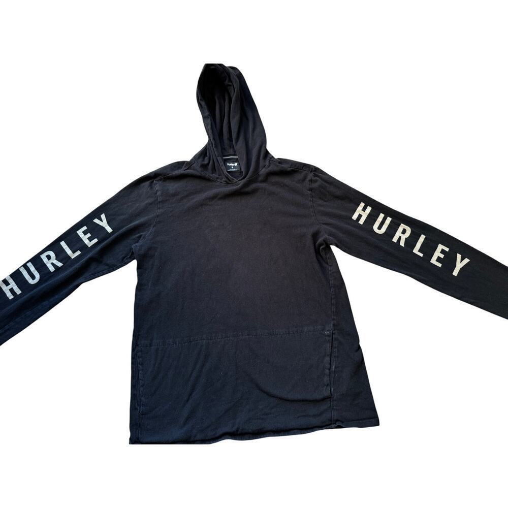 HURLEY Black Hooded pull over shirt, lightweight, tshirt, long sleeve, size Med